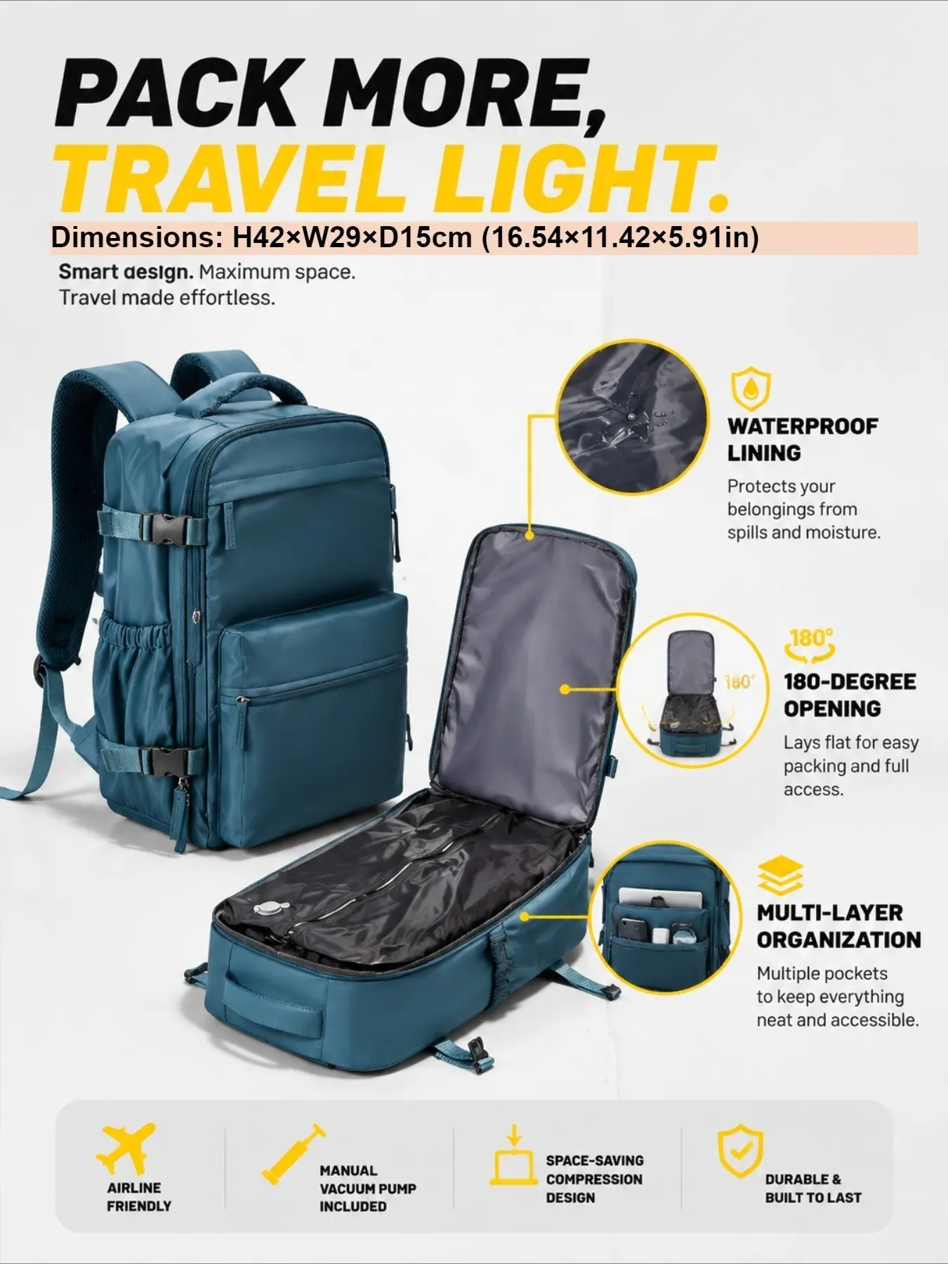 Unisex Multi-Functional Vacuum Compress Durable Backpack, Multifunctional Backpack Large Capacity Waterproof Work Business backpack for laptop, Travel Backpacks & Outdoor Use