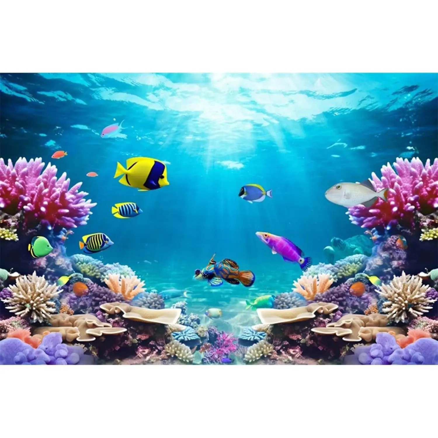 48x18 inches Underwater World Theme Polyester Colorful Coral Tropical Fish Aquarium Background