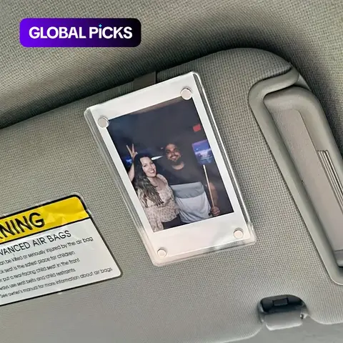 2-Piece Acrylic Magnetic Personalized Car Photo Holder Set, Car Visor Clip, Auto Vehicle Accessory, DIY Insert Family or Personal Photos Car Accessory #GLOBAL PICKS