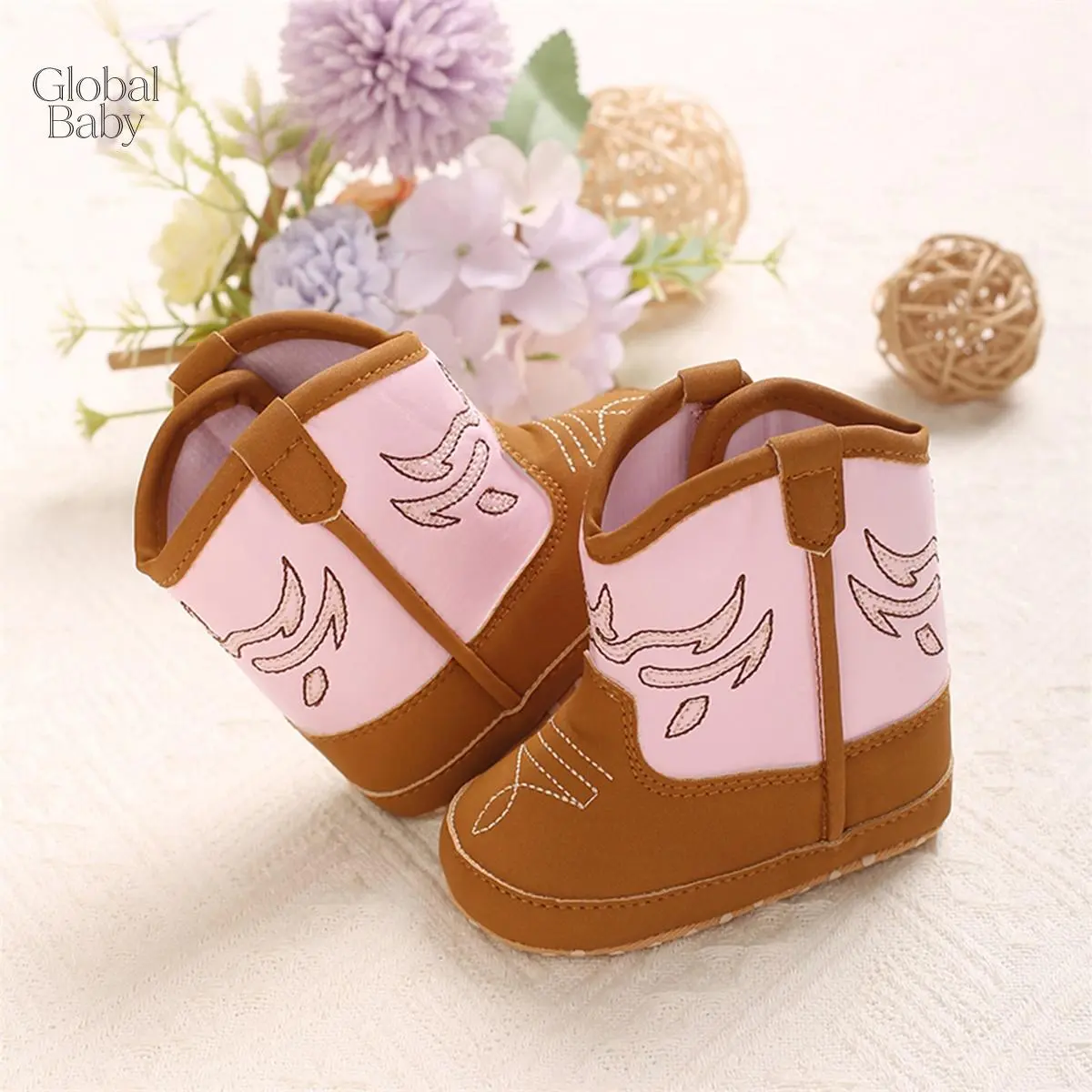Baby Western Cowboy Booties, Classic Embroidered Soft Anti‑Slip Sole Pre‑Walker Shoes, Slip‑On Newborn Infant Cowboy Boots for Baby Boys Girls