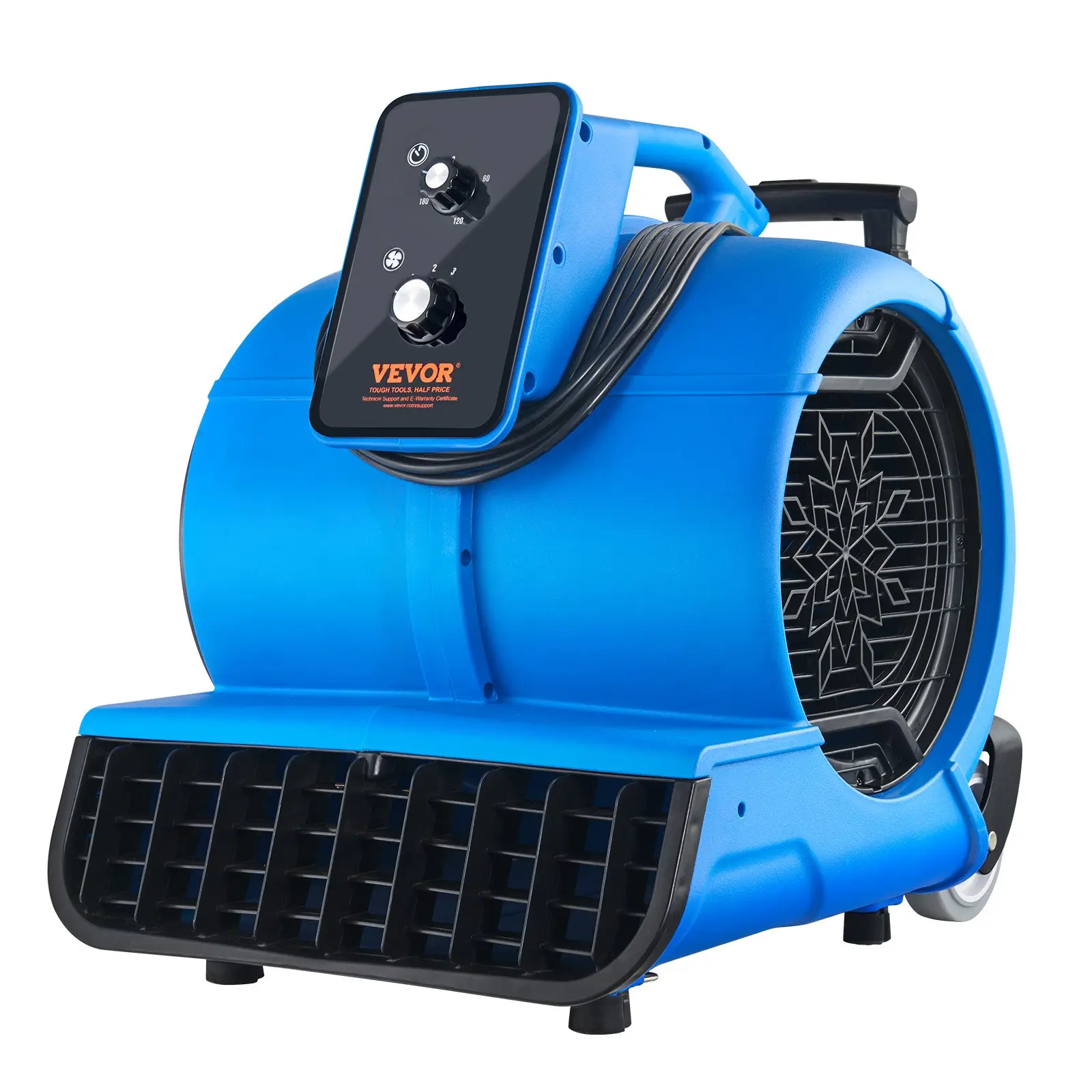 VEVOR Corded Floor Blower, 1560 RPM 4000 CFM, Adjustable 3-Speed Air Mover with 3 Blowing Angles, Timer, 29.3 Lbs / 13.3Kg, 19.3x15.8x19 Inch/490x400x480mm, for Home & Commercial Janitorial Use