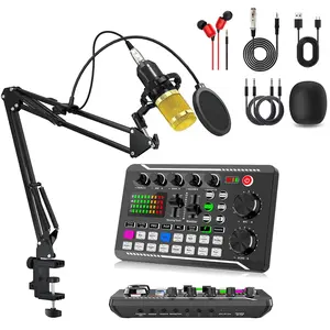 F998 Dj Mixer Audio Interface + Bm-800 Condenser Mic Set, 9 Scene Modes, 3.5mm & Type-C Ports, Live Streaming, PC/mobile Compatible