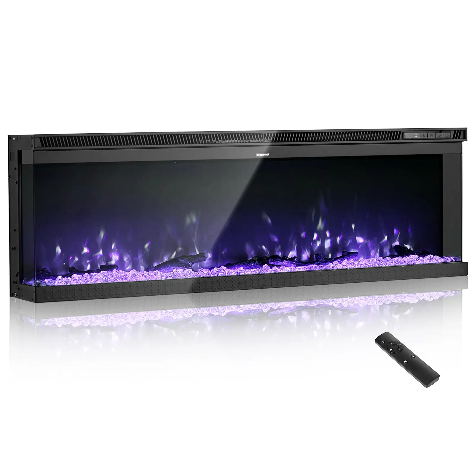 VEVOR 72 inch Electric Fireplace, Three-Sided Glass Wall Mounted Recessed Fire Place with Remote Control, Timer, 1500W, Adjustable Flame Color Brightness, Overheat Protection, for Living Room, Bedroom