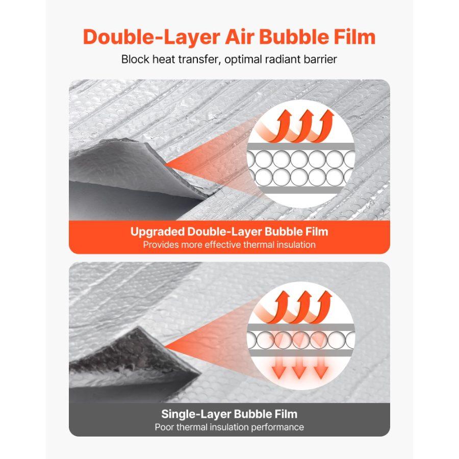 VEVOR Double Reflective Insulation Sheet, 16PCS Double-Sided Aluminum Foil Radiant Barrier, 6mm 24 inx 4 ft, Dual-Layer Air Bubble Heat Reflective Shield, Thermal Insulation Rolls