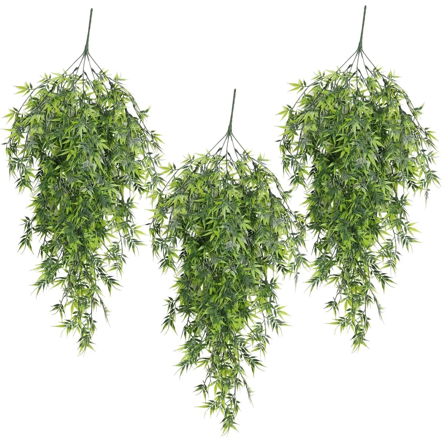 RECUTMS Artificial Hanging Bamboo Leaves Plant 3P 2.6FT Plastic Ivy Garland| Maintenance Free,No Fade,Faux Bamboo Swag Greenery Indoor Outdoor Home Office Garden Balcony Wedding Party Wall Summer Decor