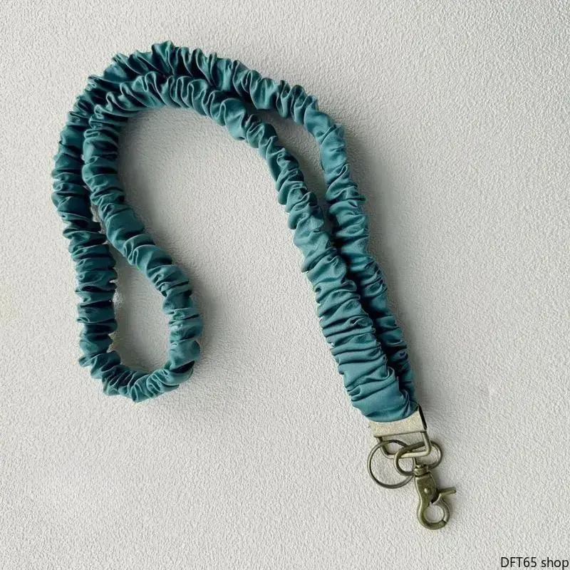 Scrunchie Lanyard Key Holder - Stretchy Hypoallergenic Soft Textile, Rotating Metal Base, Secure Spring Clasp, Adjustable Length, Lightweight Durable Multi-Functional Unisex Neck Accessory for Work/Gym ID Badge Storage, Rotating Base