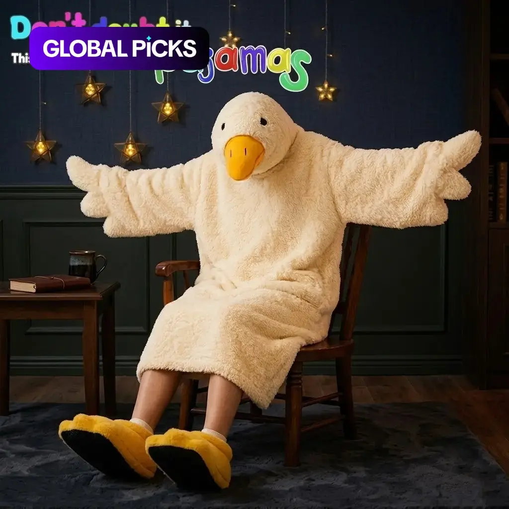 Warm Fleece Duck Onesie Pajama Set, Nightwear, Cute Cosplay Costume with Robe & Duck Foot Shoes, Perfect for Parties and Fun #GLOBAL PICKS