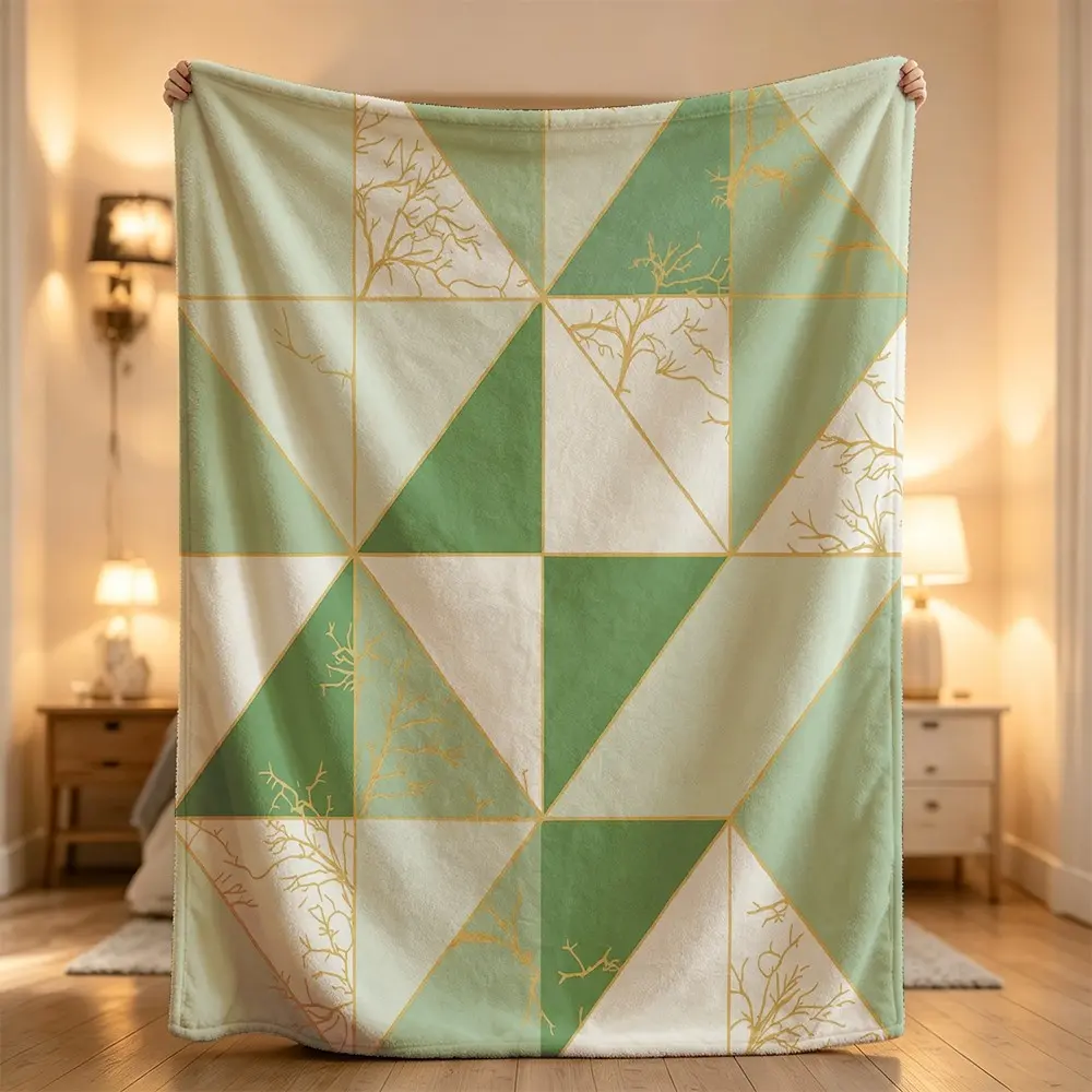 Geometric triangle tree design lightweight soft decorative versatile cozy Flannel blanket, sofa leisure blanket, bed blanket, Plush Throw Blanket,Cozy Soft Lightweight Blanket,Boho Decorative Throw Blanket