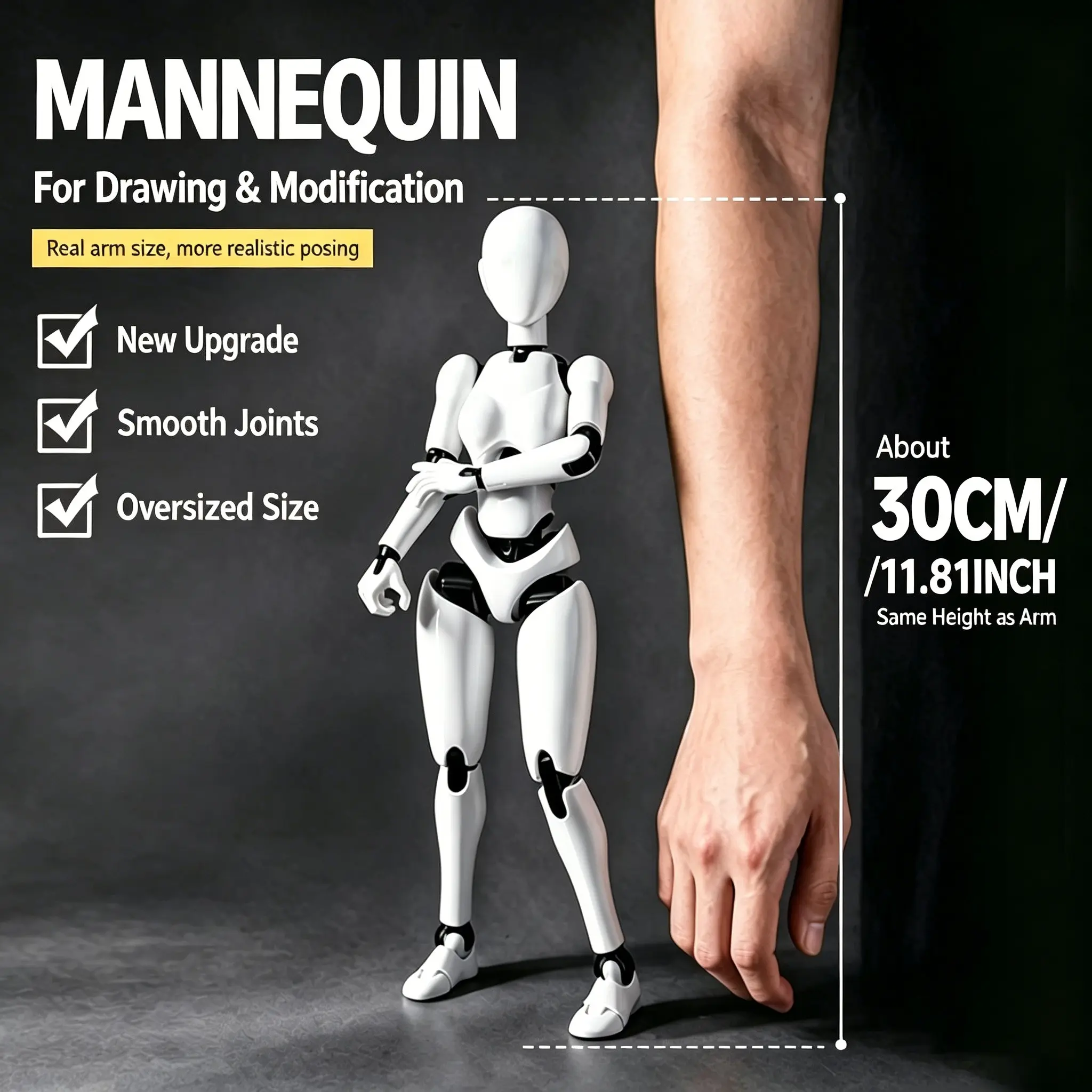 30cm/11.81inch 3D Printed Female Blank Body Figure, 30+ Flexible Joints, Articulated Figurines, Full Posable Mannequin, DIY Custom Action Figure for Art