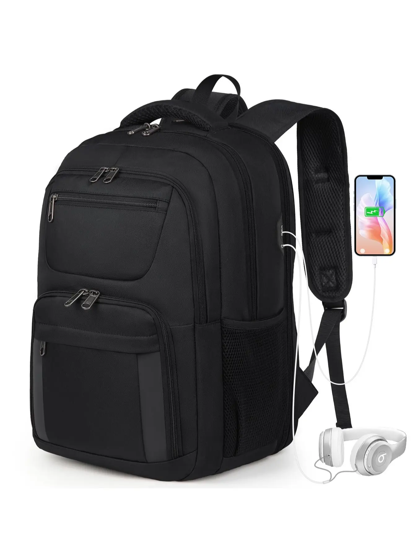Laptop Backpack 15.6 Inch, Large Waterproof Travel Commuter Backpack, Charging Hole, Headphone Jack, for Men Women, College Work Business School