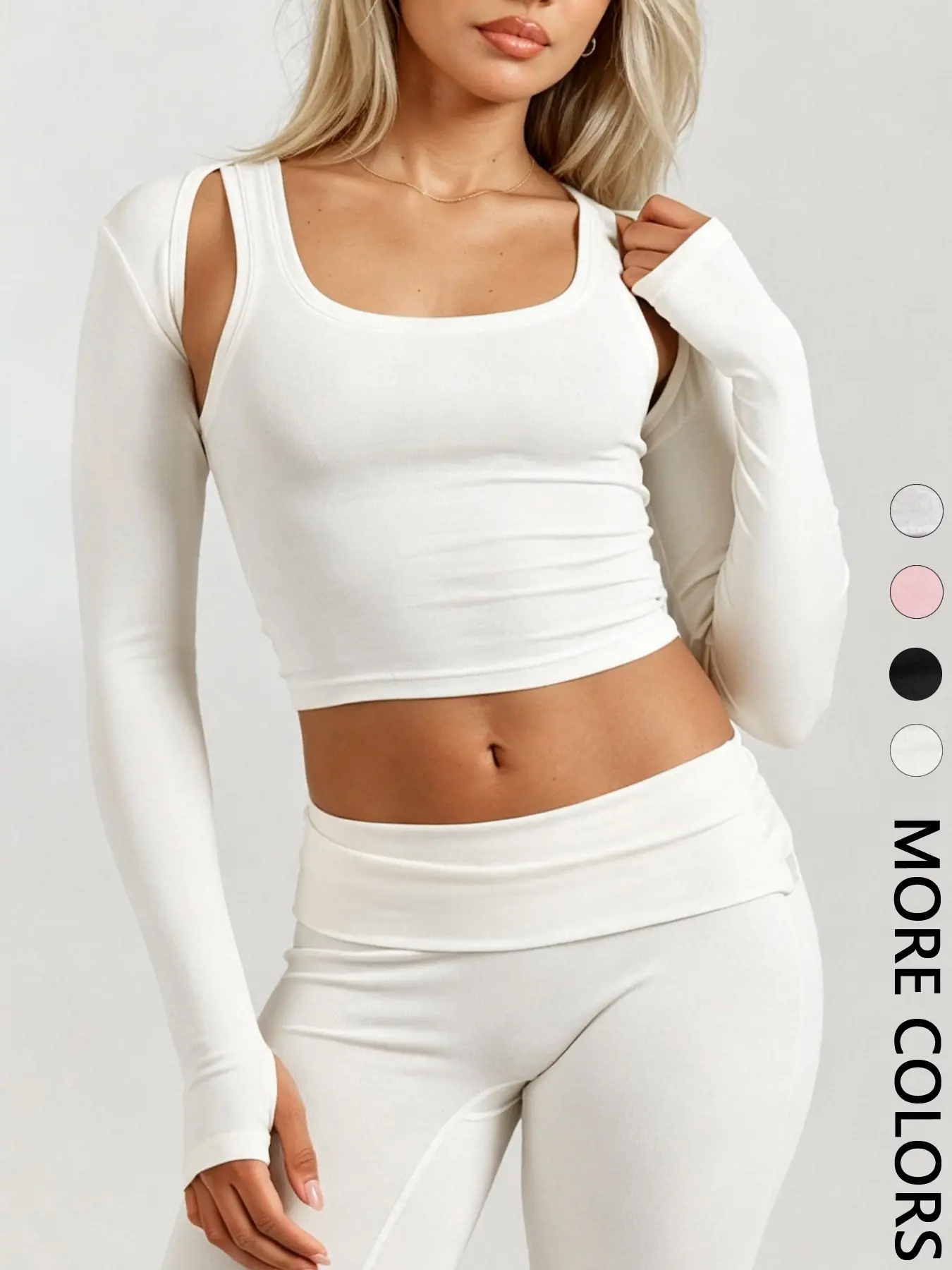 1 Cutout Shoulder Cropped Shrug Top Women（Tank Top Not Included） | Long Sleeve Bolero Cardigan with Thumb Holes | Y2K Athleisure Clothes Gym Workout Cover Up   | Minimalist Yoga Loungewear Layer Active Top Activewear Clothing