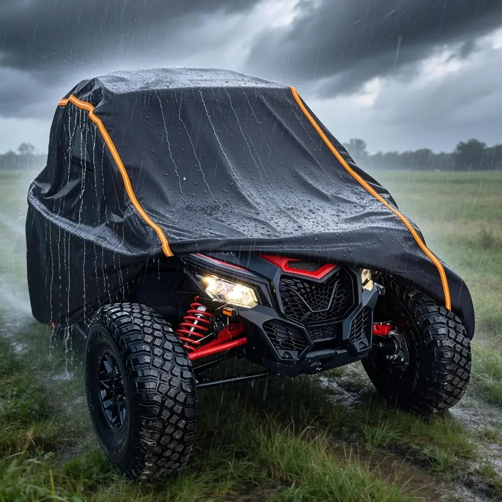 Black go-kart cover, 2-4 seat, all-season waterproof large vehicle cover, Waterproof Polyester Cover, suitable for multiple vehicle types (UTV / ATV / Off-road motorcycle / Scooter / ATV), Universal Car Cover, Car Cover Waterproof All Weather
