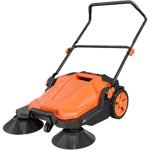 25.6 Inch Manual Push Floor Sweeper, Walk-Behind Hand Push Sweeper with 5-Gallon Bin, Adjustable Folding Handle for Garage, Workshop, Driveway, Patio