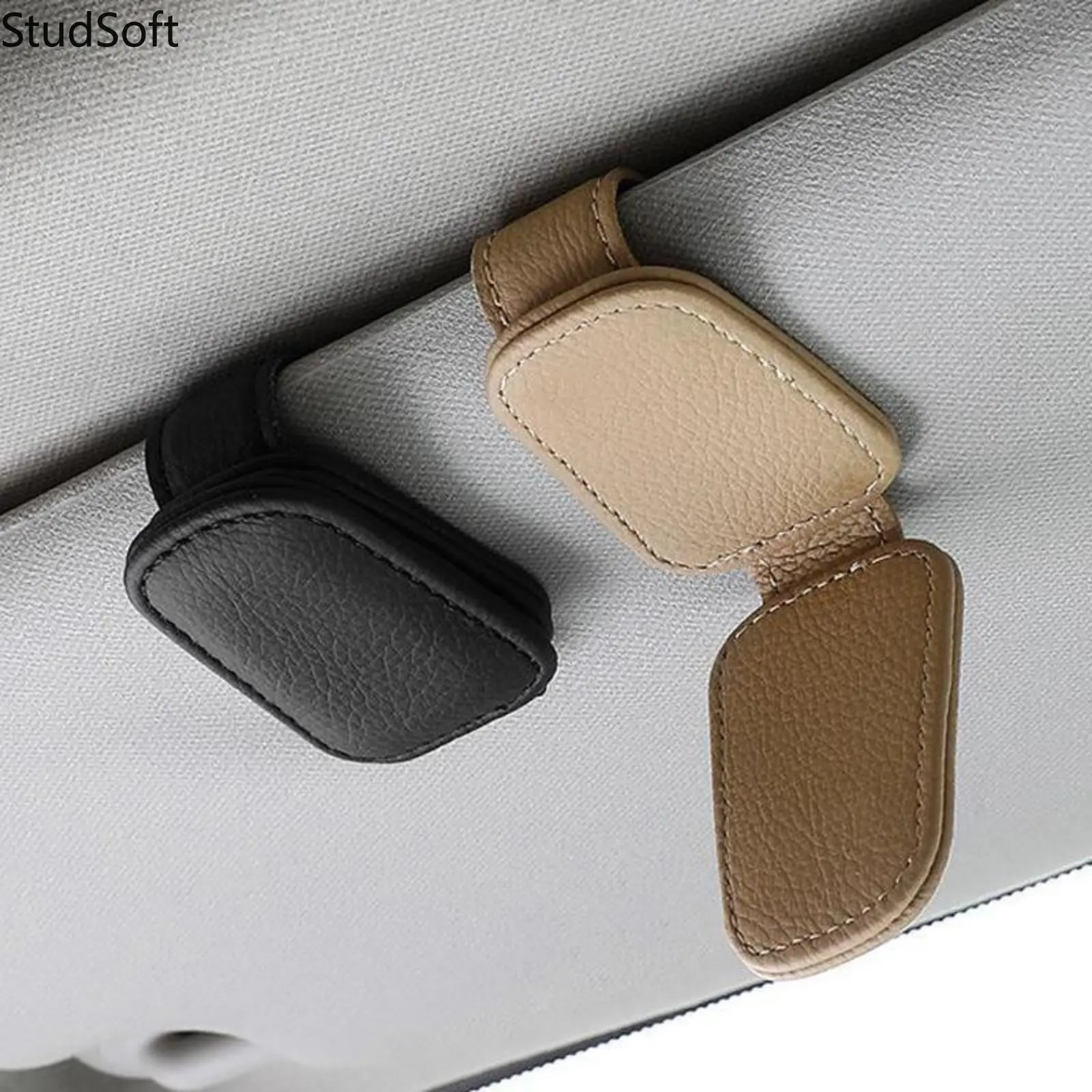 Leather Car Sunglasses Holder Clip - Magnetic Sun Visor Mount, Secure Hold for Eyeglasses & Cards, Universal Interior Accessory, Card Slot Incl.