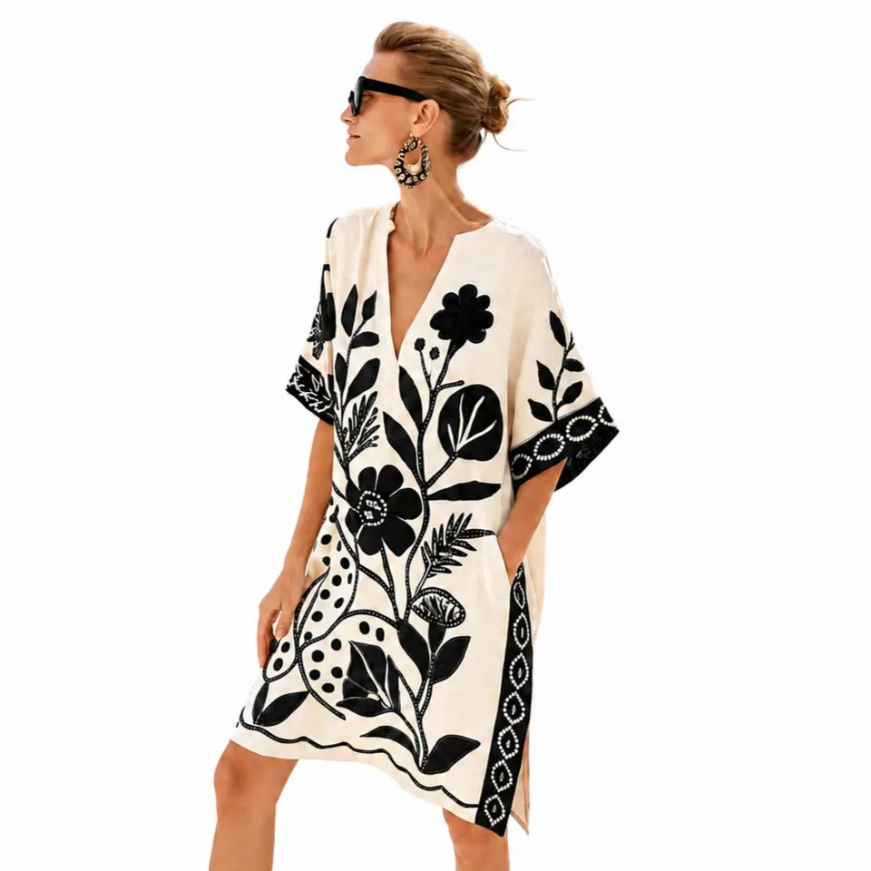 Women's Loose V-neck Half Sleeve 3D Digital Printing Casual Vacation Dress