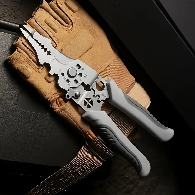 Multi-Functional Stainless Steel Wire Cutter, Industrial Grade Electrician's Pliers, Ideal for Splicing, Cutting, Crimping, Gripping, Twisting, Pulling Nails