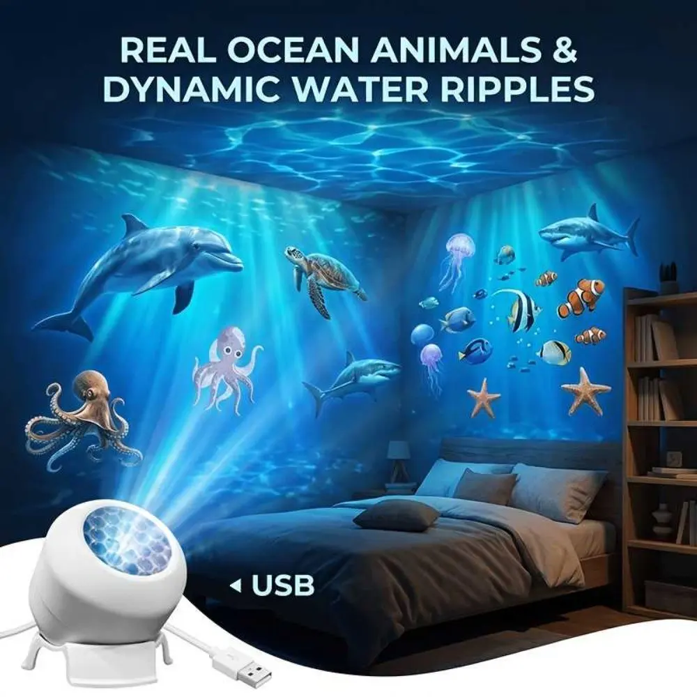 LED Starry Ocean Projector Light, Dynamic Night Lamp, 360° Rotatable, USB Ambient Light, Bedroom, Game Room, Stage, Photo Scene Decor