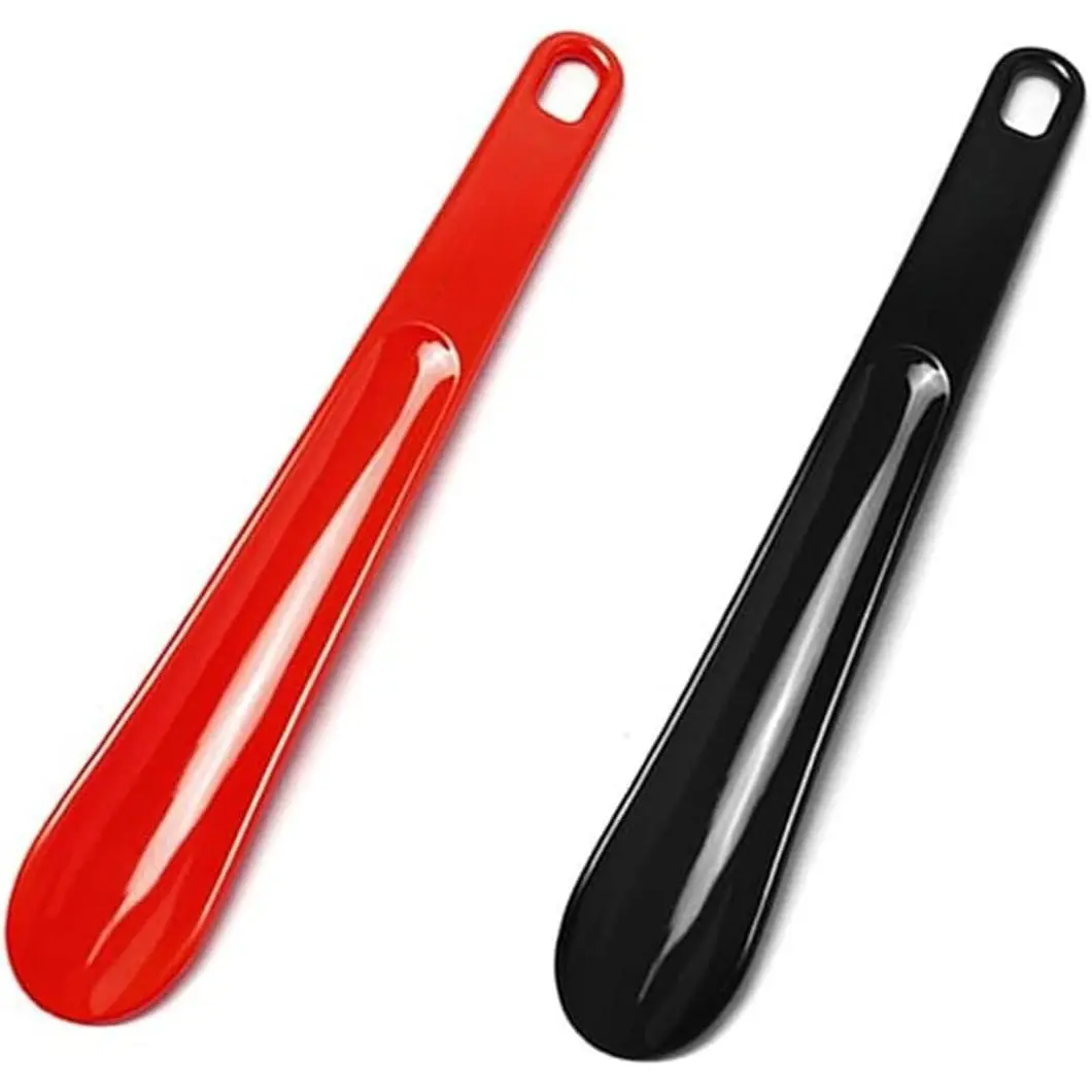 Plastic Shoe Horn,2pcs Travel Shoe Horns for Men, Women, Seniors&  - Shoe spoon - Shoe helper - Boot Shoehorn 10.3''(Red/Black)