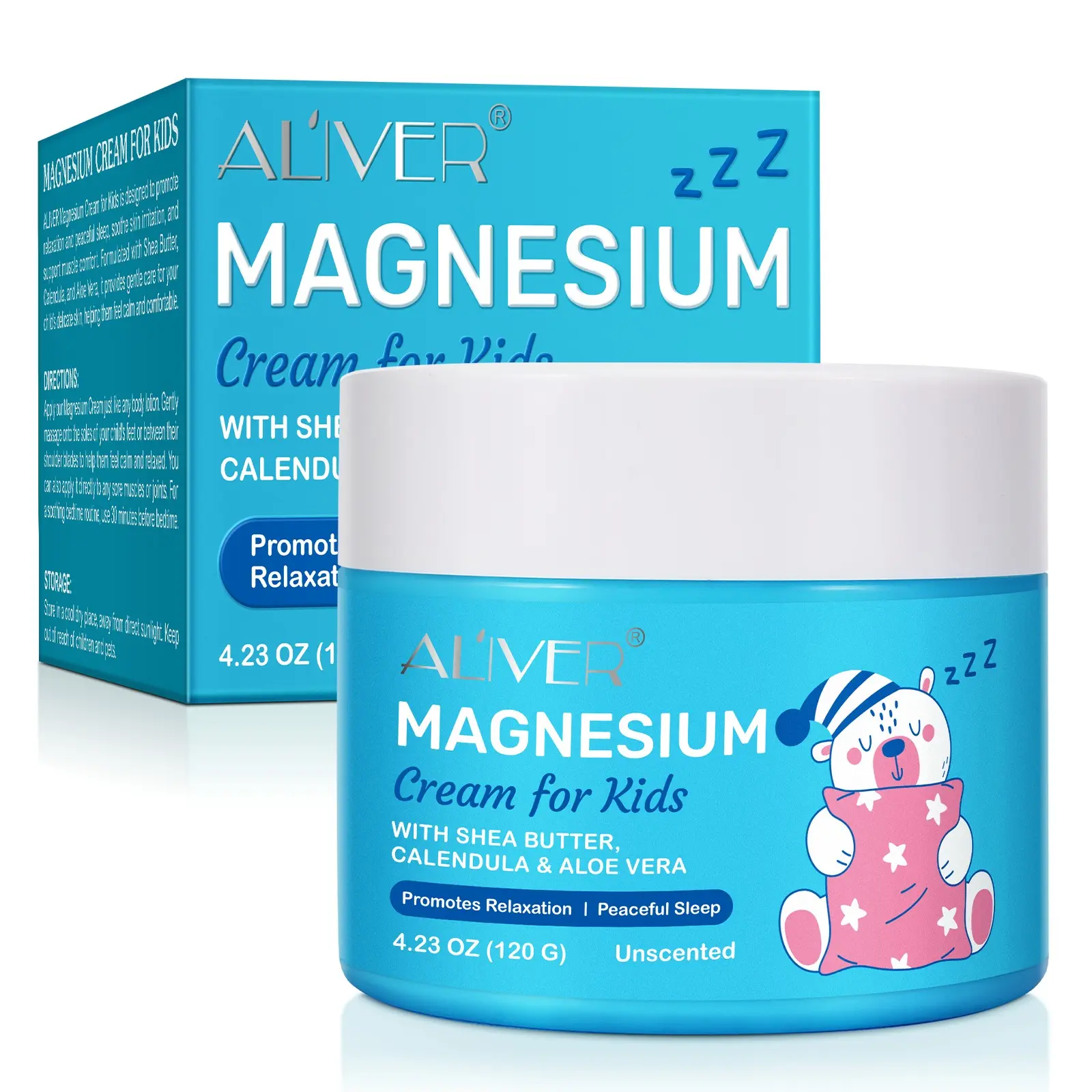 ALIVER Children's Magnesium Oil Cream 120g, Toddler Bedtime Lotion: A magnesium-enriched moisturizing formula that soothes skin discomfort, relaxes body and mind, helps children fall asleep. Soft, smooth texture