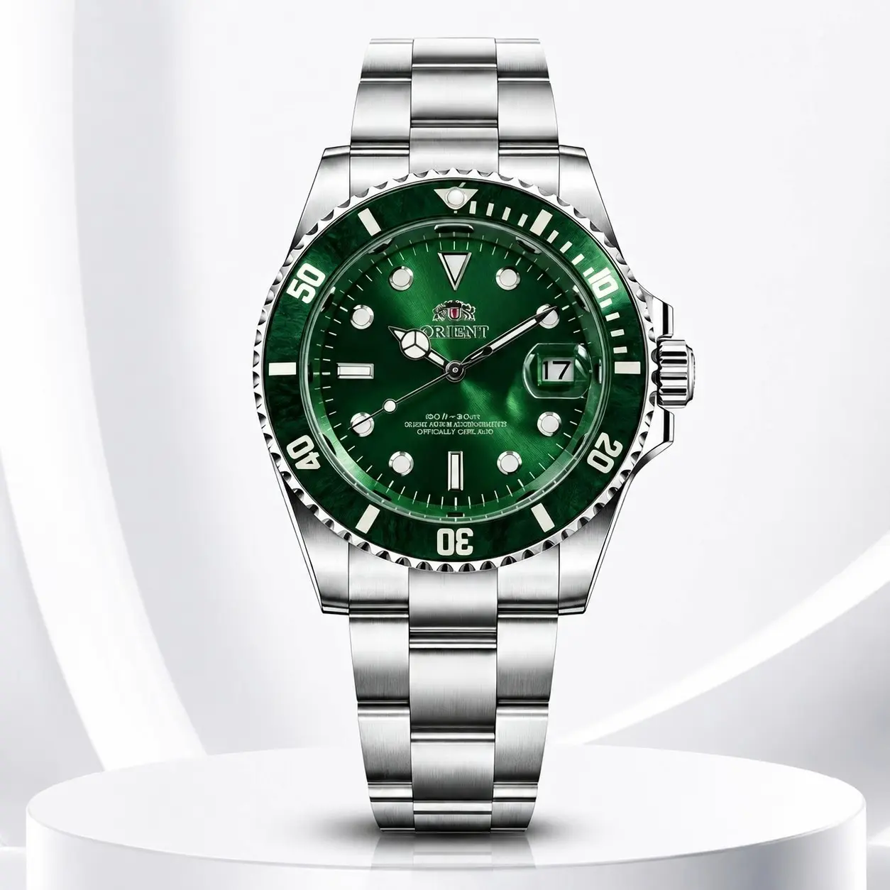 Automatic Men's Dive Watch, Emerald Green Dial, Ceramic Bezel, Luminous Date, Water Resistant Stainless Steel Bracelet, Business & Sports Versatile Wristwatch, Luxurious Elegant Timepiece, Premium Mechanical Watch for Daily Commute, Ideal Gift for