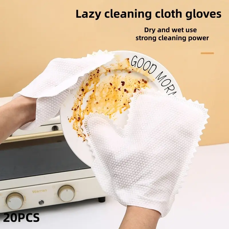 20Pcs Disposable Dusting Gloves Wet Dry Dual Use Non-woven Cleaning Mitts Lint Free for Kitchen Furniture Car Window Household Cleaning