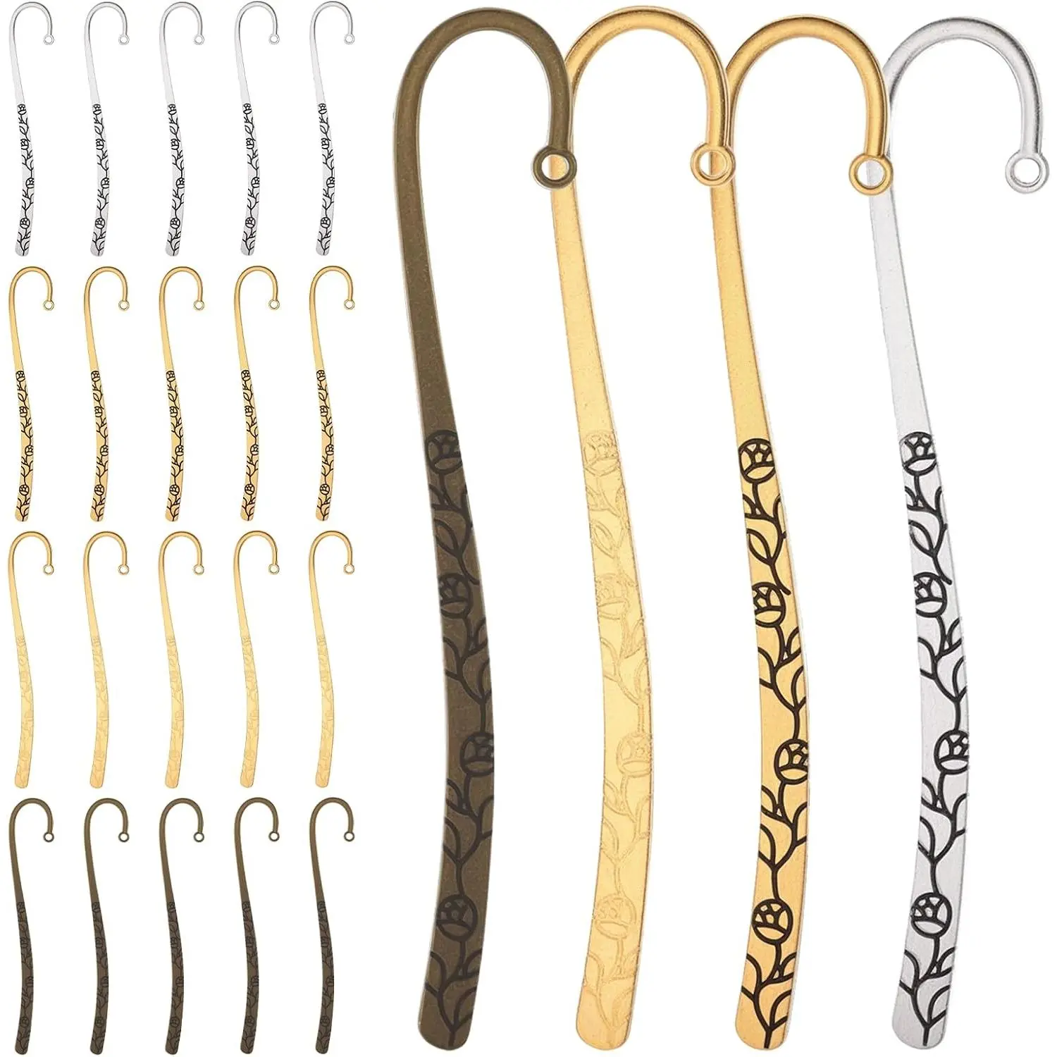 24 count Metal Bookmark DIY Bookmarks Bulk Hairpin Hook Beadable with Loop Metal Book Markers Embossed  Making Charms    for Book Lovers