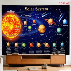 2D Flat - 2D Flat - A Tapestry Featuring a Large Or Small Design of The Solar System, Including The Sun, Planets, Asteroid Belt, And Meteors, Perfect for Decorating Walls in Living Rooms, Meditation Spaces, Offices