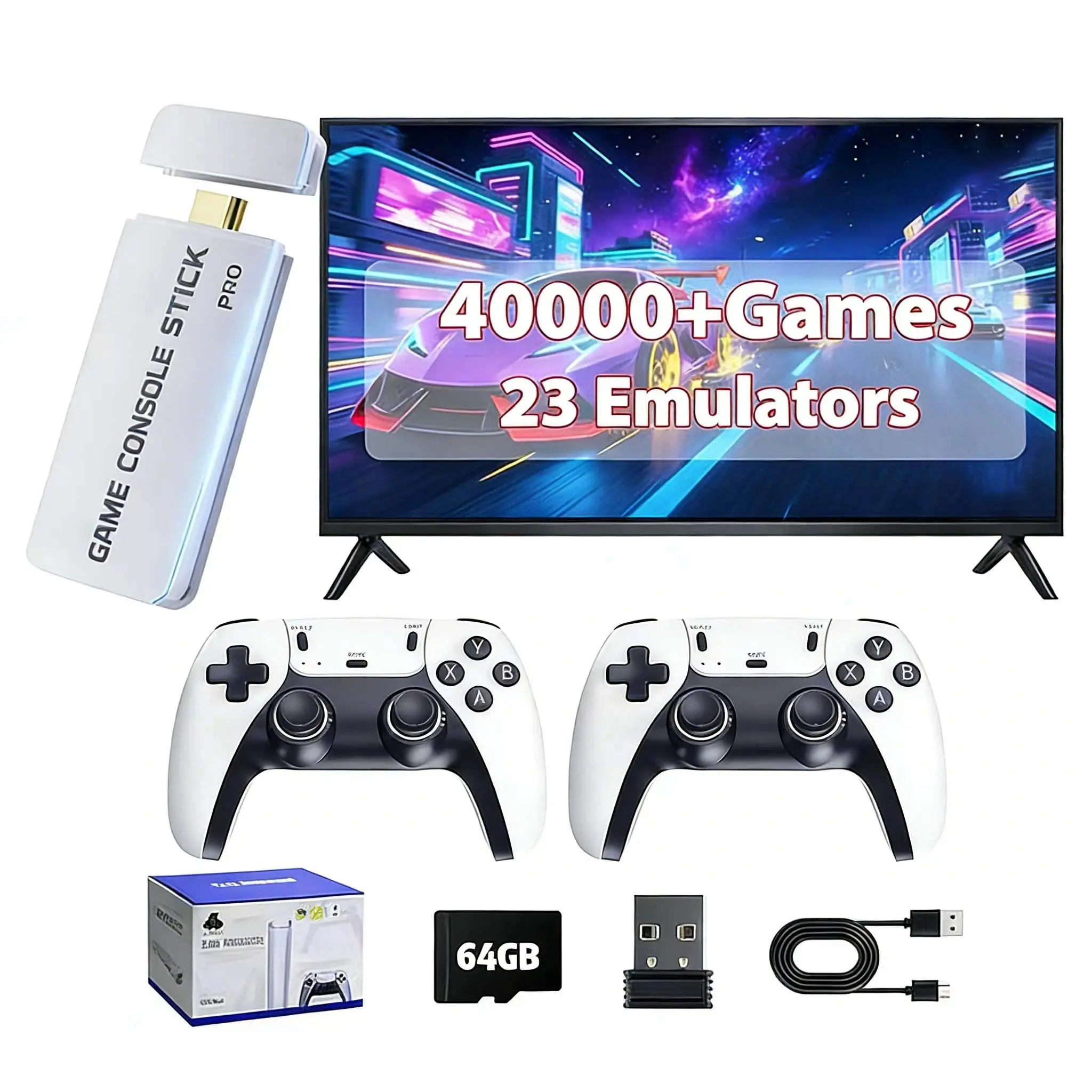 2026 Mass Games Themed Retro Portable Home Console - 40000+ Built-in Titles, 23 Emulators, 2 Wireless Controllers, 128GB SD Card, Button Design, HDMI Port, HDMI Cable, SEO Stick Compatible - for Kids & Adults - Tech Gadgets
