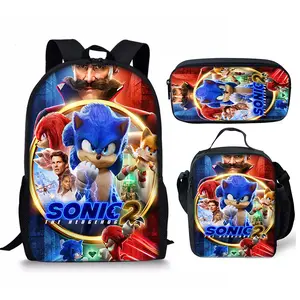 2026 New Style Sonic Backpack Sonic School Bag Lunch Bag Pencil Bag Three-piece Set