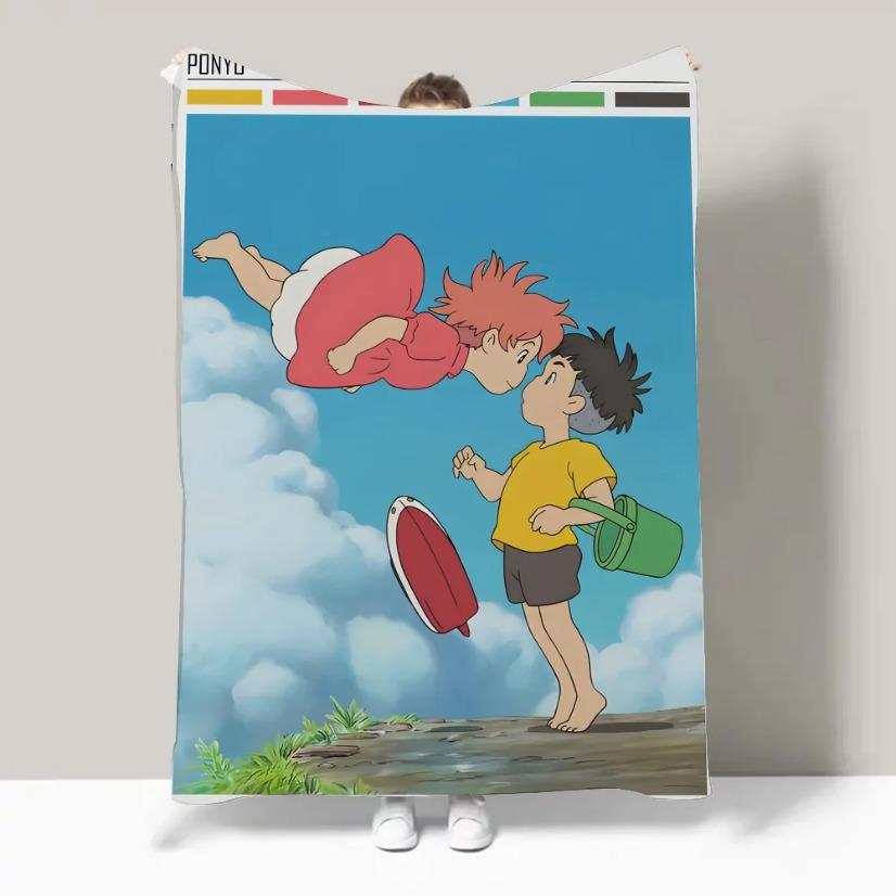 Ponyo Ghibli Blanket Ultra Soft Flannel Lightweight Cozy Warm All Season Bedroom Dorm Living Room Couch Sofa Throw Decor Decorative Throw Perfect Birthday Gift Christmas Gift for Anime Fans Kids Adults Viral Trending Magical Ocean Style