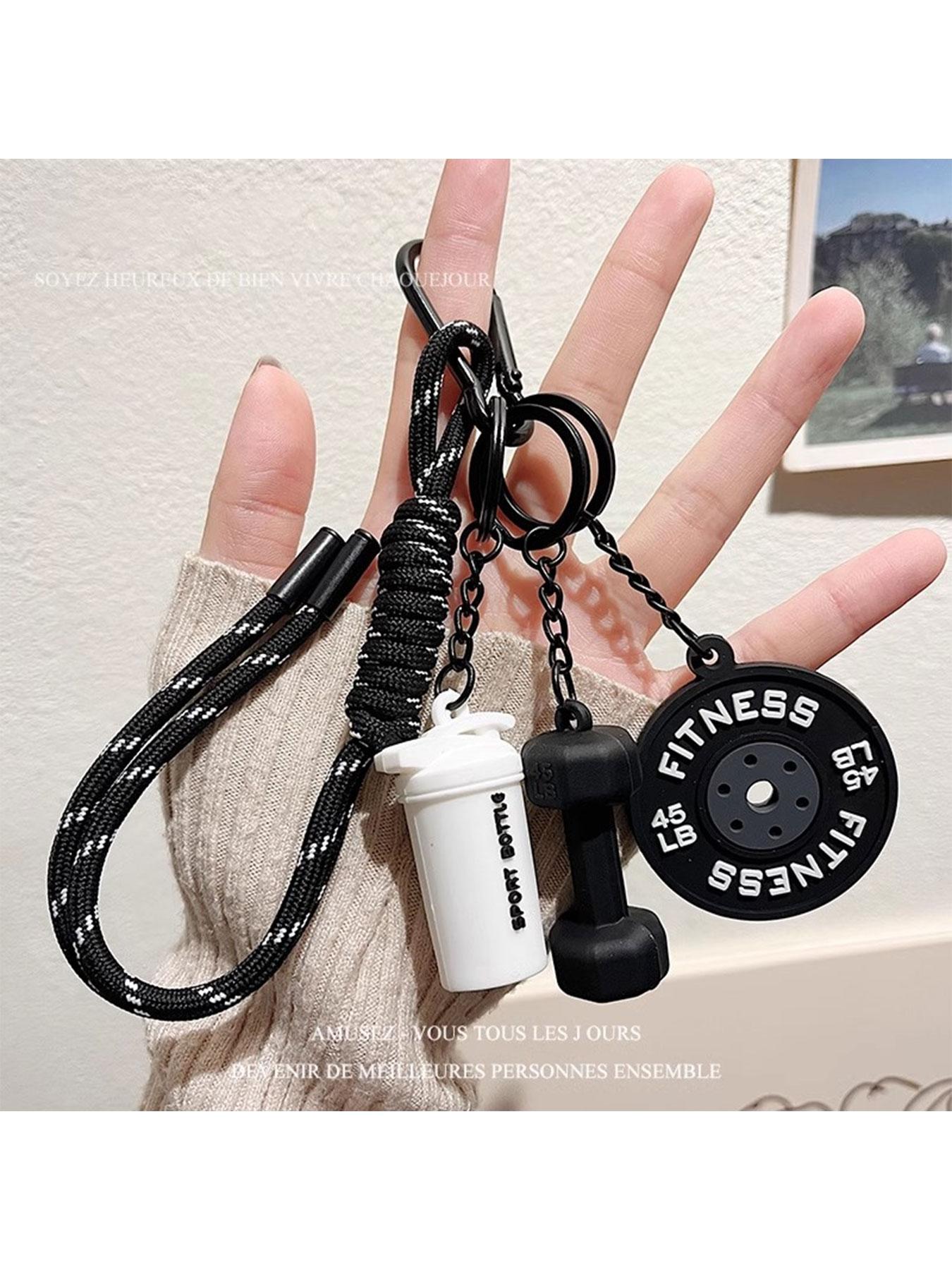 Fitness Gym Keychain, Barbell & Dumbbell Pendant Lanyard Keyring with Woven White and Pink Rope, Bag/Purse Charm and Weightlifting Themed Jewelry Accessory Fitness Gym Keychain, Barbell & Dumbbell Pendant Lanyard Keyring with Woven White and Pink Rope, Bag/Purse Charm and Weightlifting Themed Jewelry Accessory