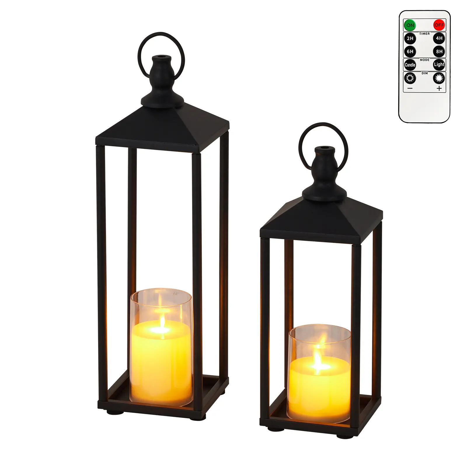 GAOMON Set of 2 Black Metal Candle Lanterns with Flameless LED Candles, Indoor Outdoor Decorative Hanging Lanterns for Porch Patio Wedding, Timer Function, Farmhouse Home Decor, Safe for Kids Pets