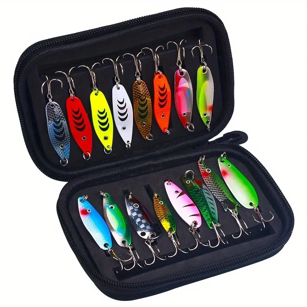 16PCS Metal Spinner Bait Fishing Lure Artificial Bait for Pike Bass Trout Fishing with Fishing Bag Artificial Lures Fishing Supplies