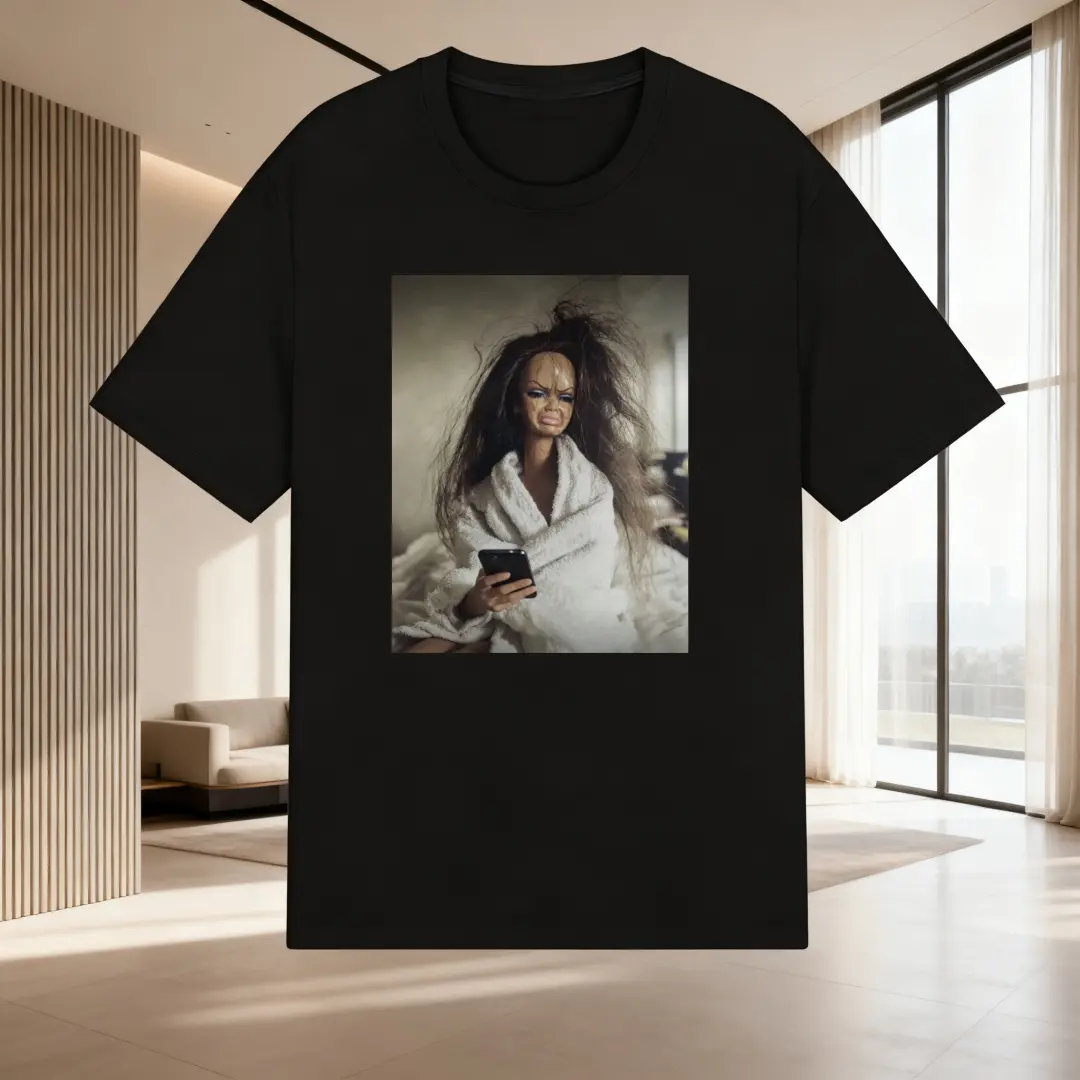 Funny Doll Meme T-Shirt, Tired Girl Graphic Tee, Chaotic Life Shirt, Y2K Vintage Streetwear Top