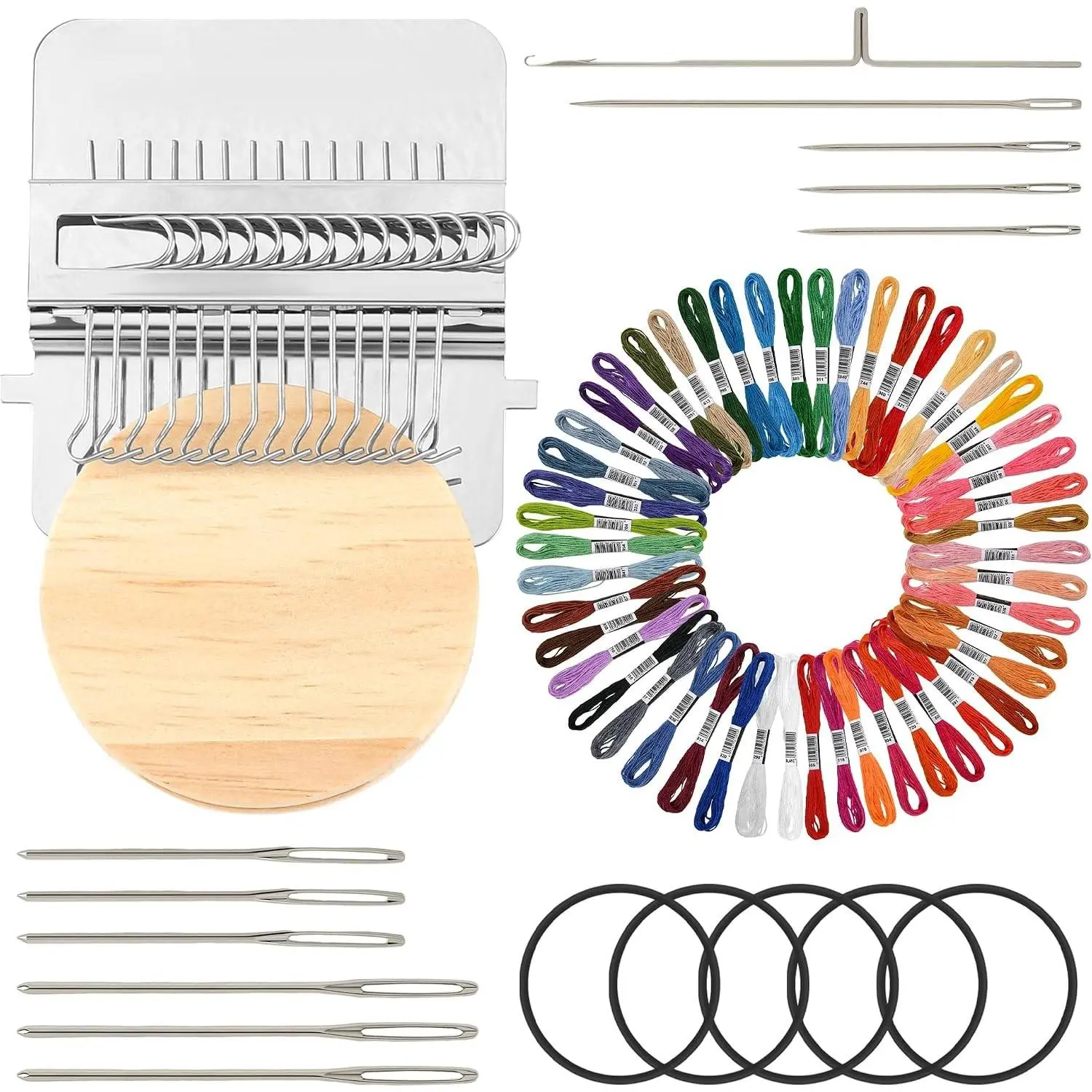 Knit Patch Kit 2.0, Mini Portable Patch Set with 50-Color threads, Darning Loom Kit for Repair Jeans/Socks,Weaving Loom for Visible Mending, DIY Artful Patterns(14 Hooks)