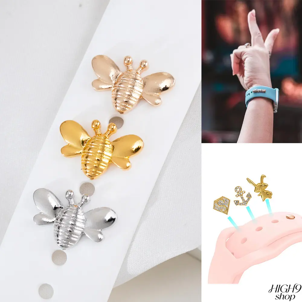 Cute Bee Stud Ring Decor Charms for Apple Watch Silicone Bands, Trendy Bee Element Watch Strap Ornaments, Decor Charms Only
