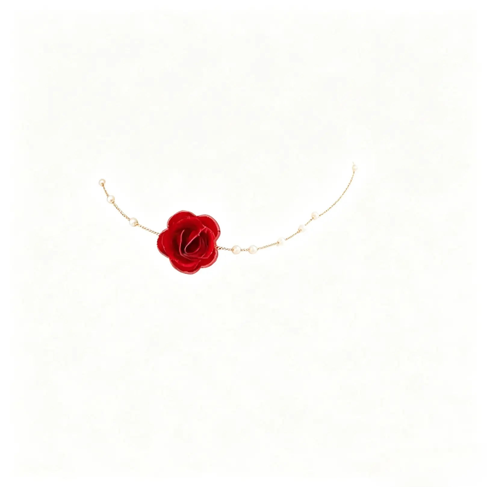 Elegant Faux Pearl Choker Necklace With Fabric Rose Flower, Gold‑Plated Dainty Jewelry For Women, Adjustable Accessory For Daily Wear Parties And Wedding Occasions