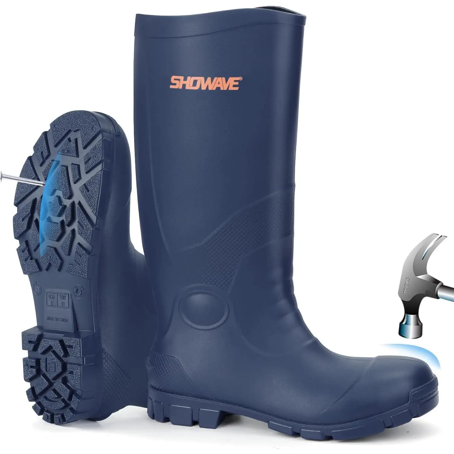 Men's Steel Toe Rubber Work Boots - Waterproof, Durable, Non Slip Protective Work Shoes for Construction, Manufacturing, Non Slip Work Shoes
