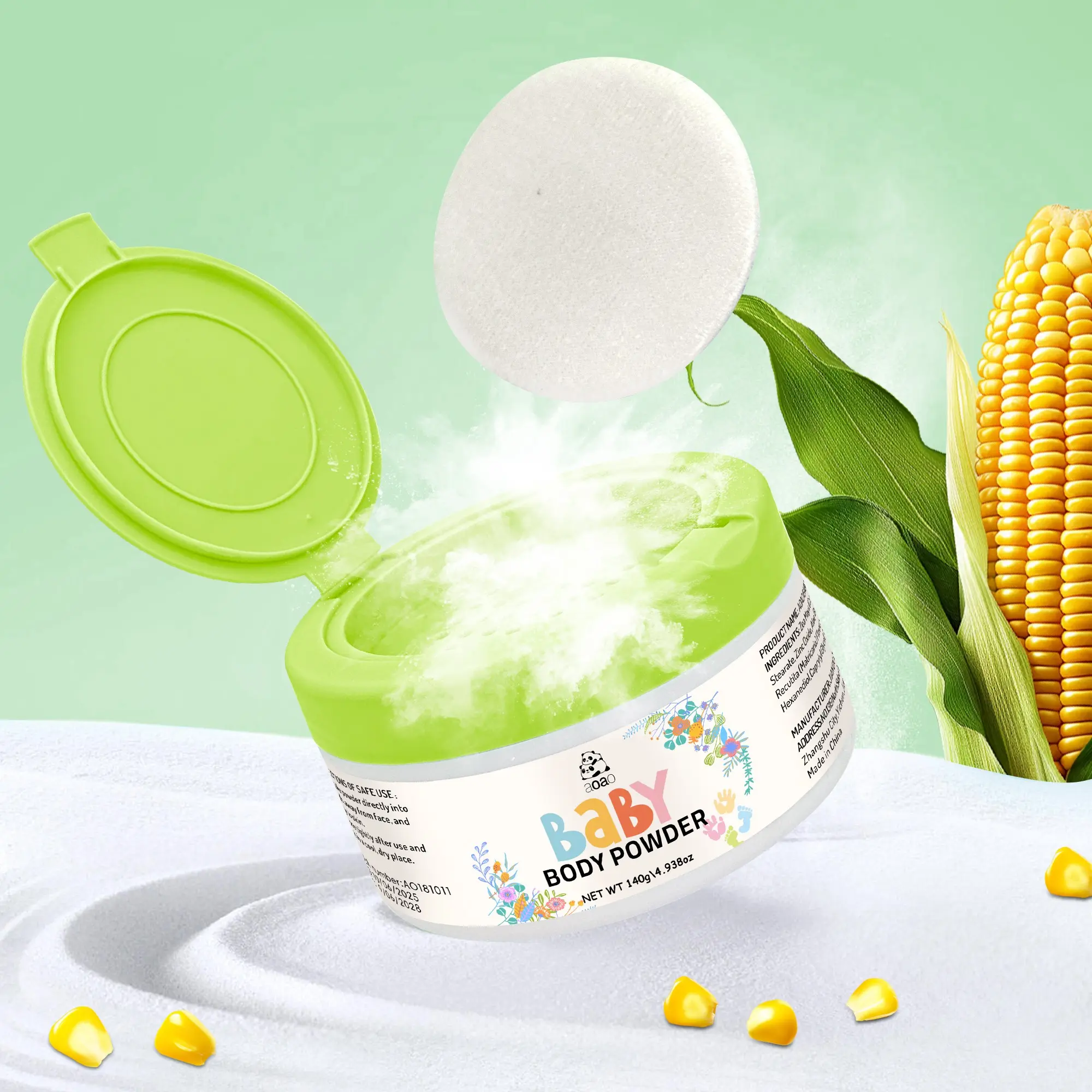 Baby Powder Without Talc, Natural Aloe Vera Corn Starch, Long-Lasting Freshness, Non-Sticky, Sweat-Absorbing, Nourishing, 140g, Talc Free Powder