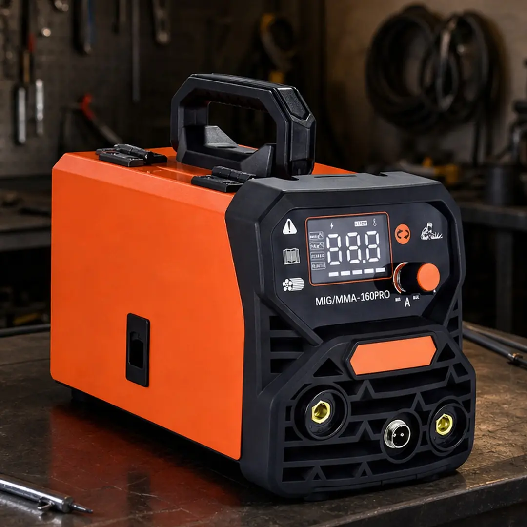 ARCH 4-in-1 MIG/MMA/TIG/Stick Welder 160A Portable Inverter Welding Machine Dual Voltage 110V/220V with Digital Display Synergic Control for Home Repair DIY Metal Crafts Stainless Steel Carbon Steel Black Orange Iron Plastic, Black+Orange Color