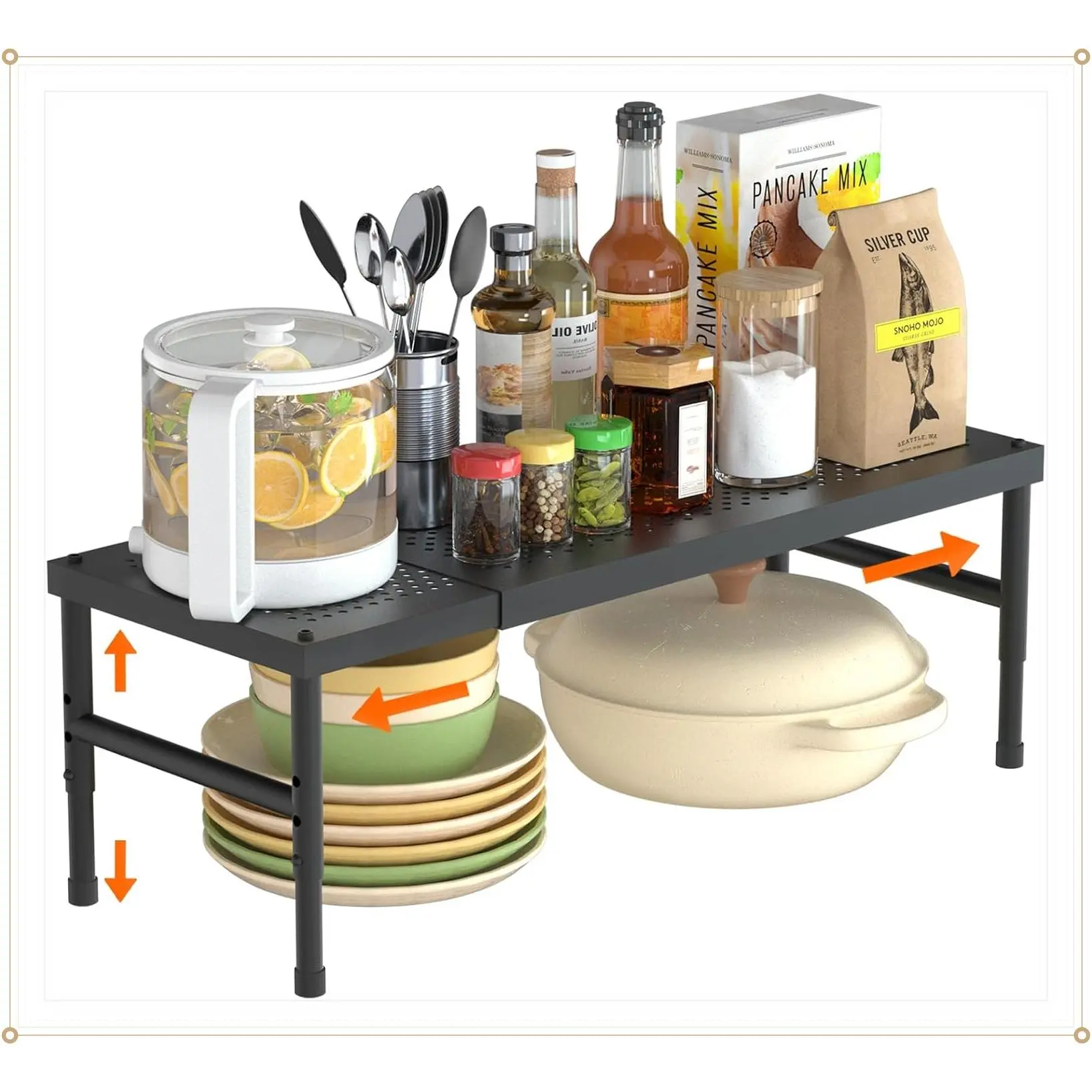 Expandable adjustable stackable kitchen organizer,Spice Racks,Counter Shelf for Cabinets,Small Cupboard Organizers,Heavy Duty Metal Pantry Storage Shelves Racks for kitchen,cabinetGift