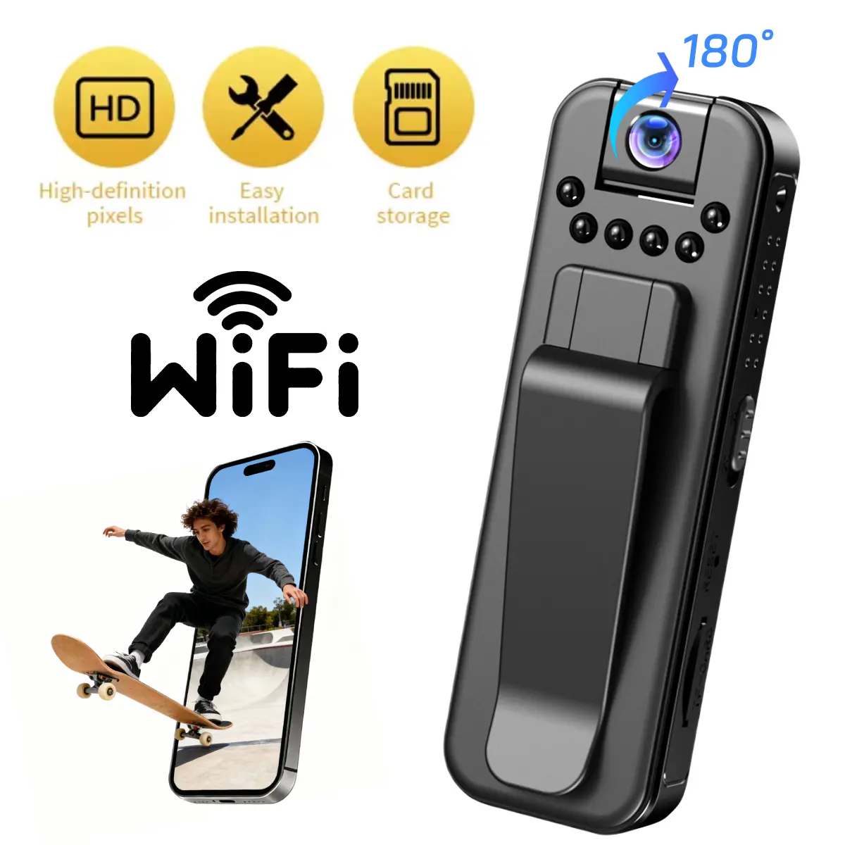 Mini Action Camera, Thumb Body Cam with 180°Rotating Lens, 1080P HD, Loop Recording, Wearable Design for Sports & Vlogging, Wearable Pocket Camera, Portable POV Cam, Hands Free, Wearable Cameras.