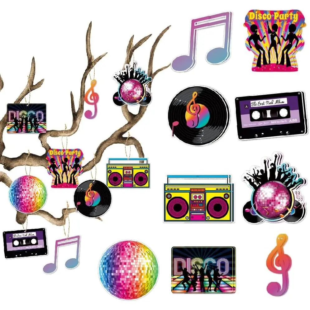 18 count Disco  Ornaments - 70's & 80's Retro  Party Decorations for Adults