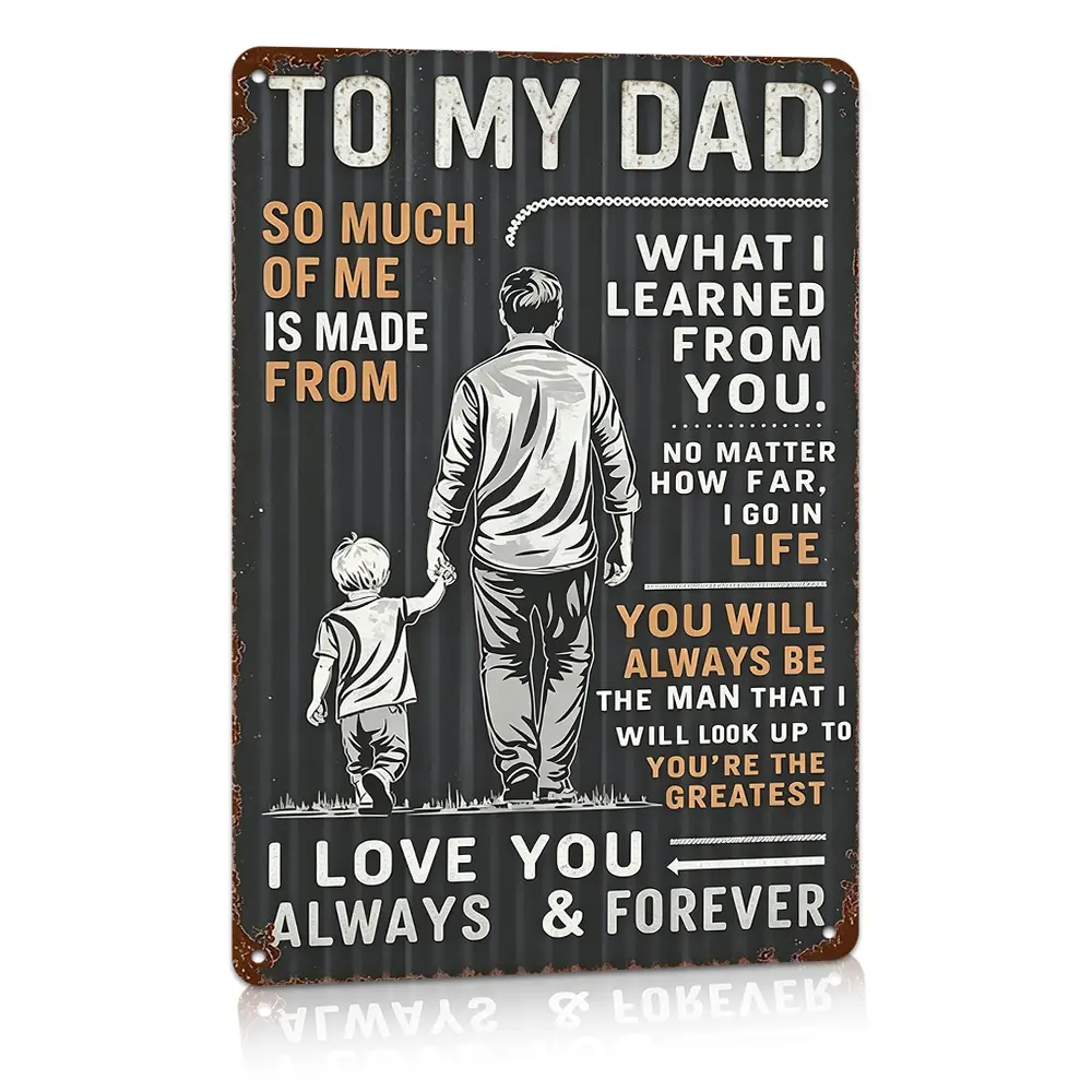 To My Dad From Son Flat Printed 8x12 Inch Weatherproof Rust-Proof Aluminum Metal Sign Father And Son Silhouette Decor Design Home Wall Art, Heartfelt Father's Day Gift