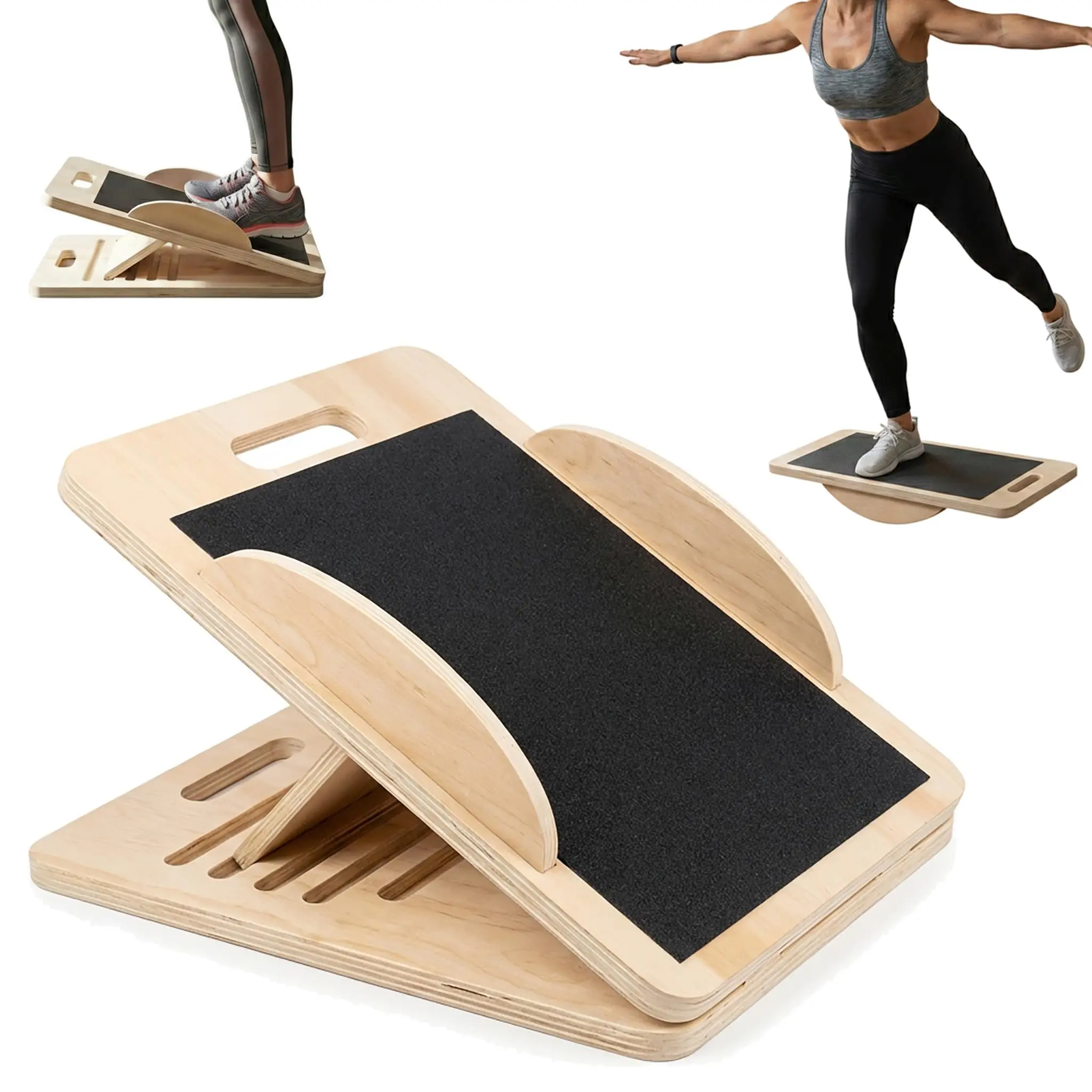 Wooden stretch board, fitness incline board, multi-level adjustable Achilles and calf stretcher, exercise stretching bench, incline training device, portable adjustable wooden incline board, suitable for squat practice and balance training.