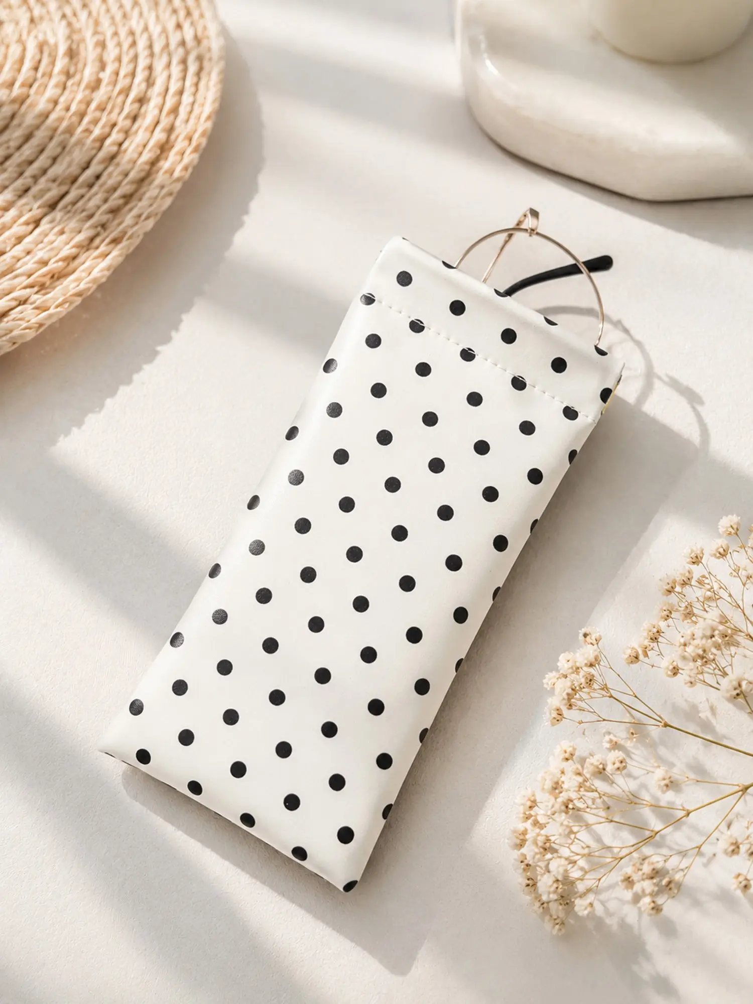 Simple PU Versatile Sunglasses Case, Polka Dot Design, Soft Anti-Scratch, Lightweight Travel Cosmetic Bag, Casual Style, All Seasons
