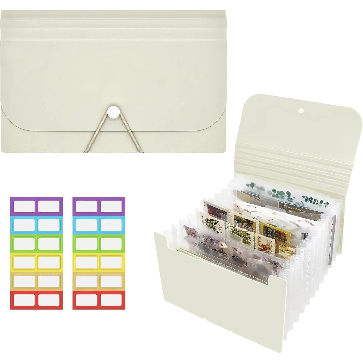 Sticker Storage Organizer with 13 Expandable Pockets A6 Large Capacity Sticker Organizer Binder Holder for Collecting Stickers Scrapbook Paper Organization Box Washi Tape Journal Album (Beige)