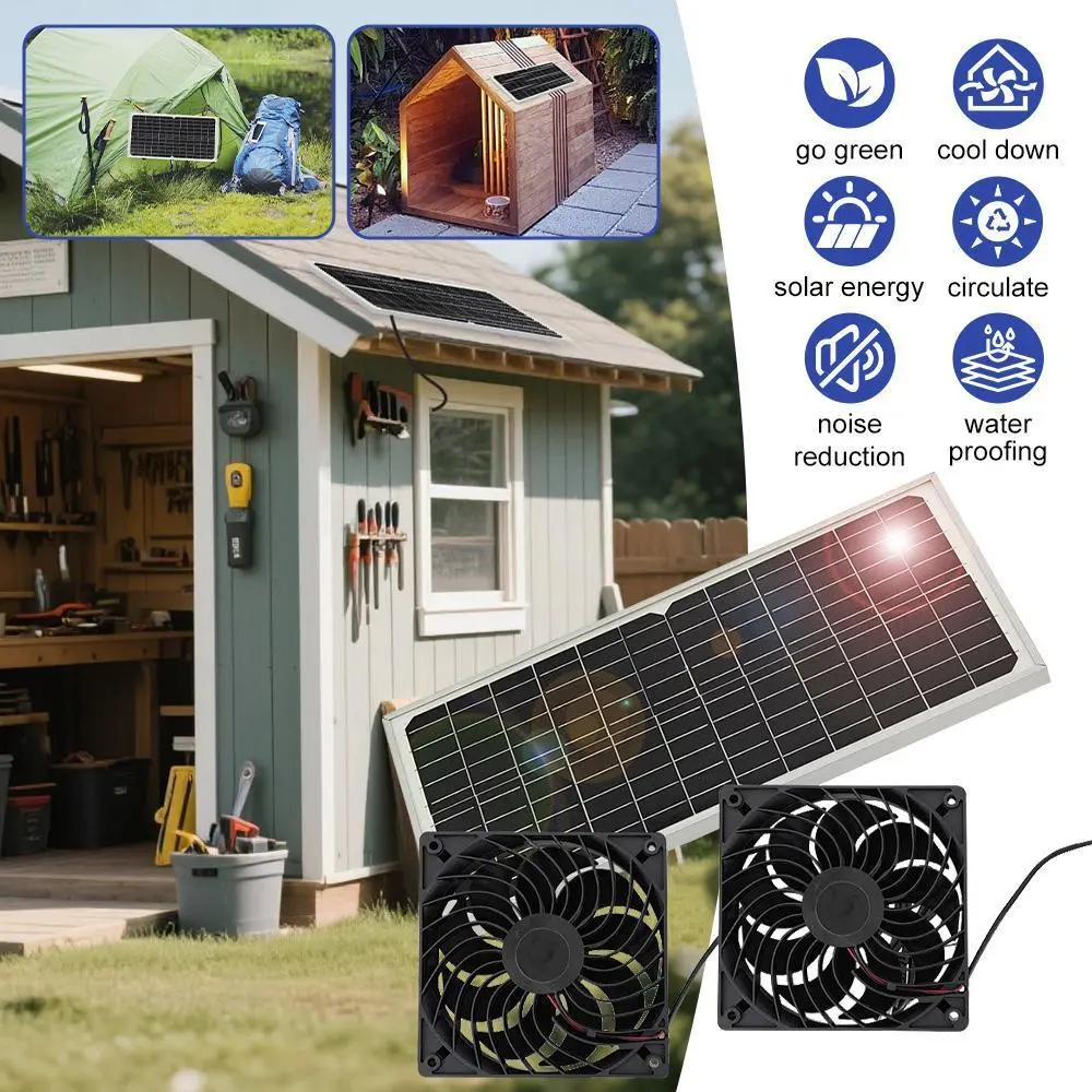 20W Solar Powered Fan Kit, 12V Dual Exhaust Fan with Waterproof Solar Panel, Portable Ventilation Fan for Greenhouse, Pet House, RV, Outdoor Cooling#DealsForYouDays