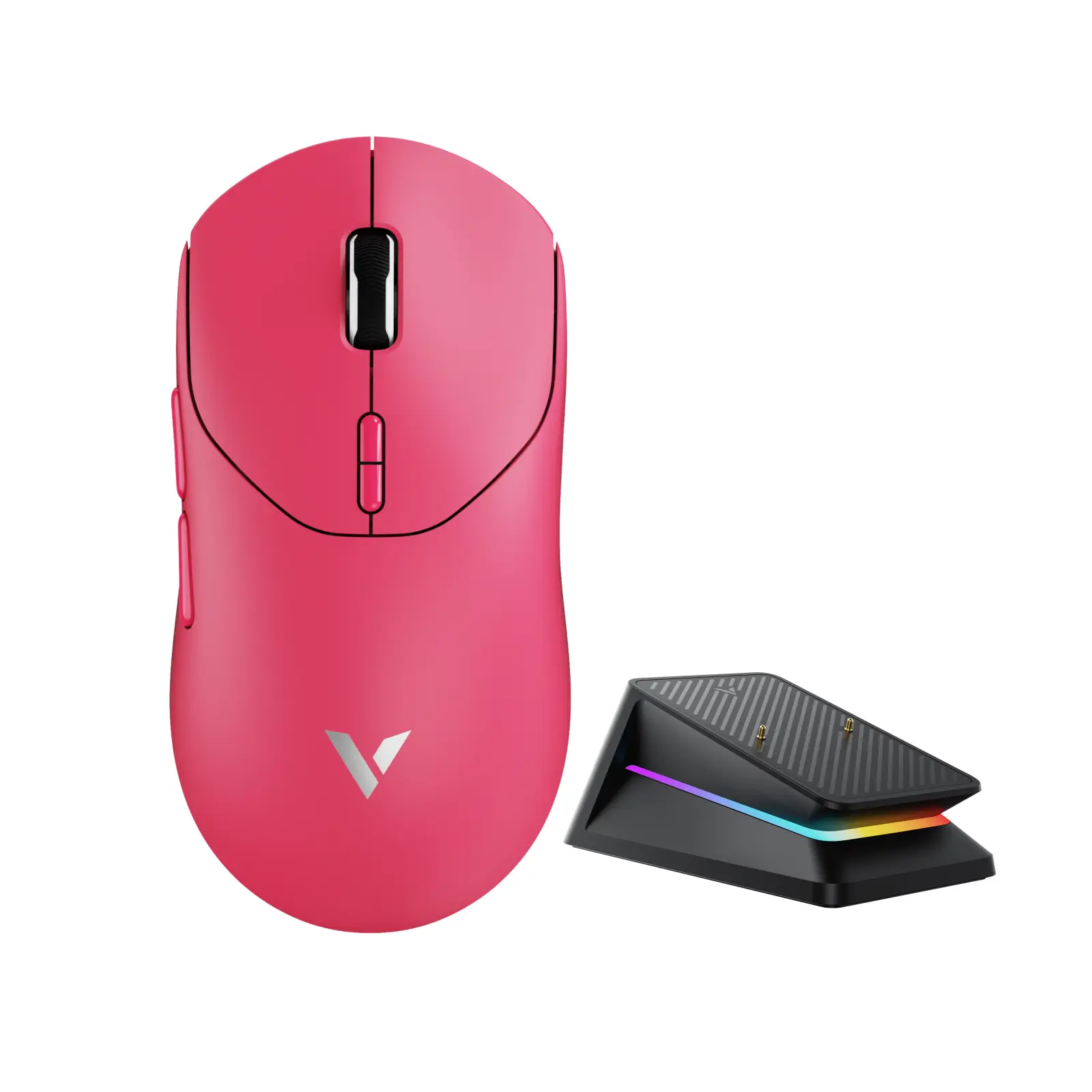 Rapoo VT2 Multi-Mode Wireless Gaming Mechanical Switch Mouse with P5 RGB Mouse Charging Dock - True 8K Wireless Polling Rate, 53g Lightweight, Up to 750hr Battery, 100M Clicks Switch, 10 Programmable Buttons, On-Board Memory, PC/Mac Compatible