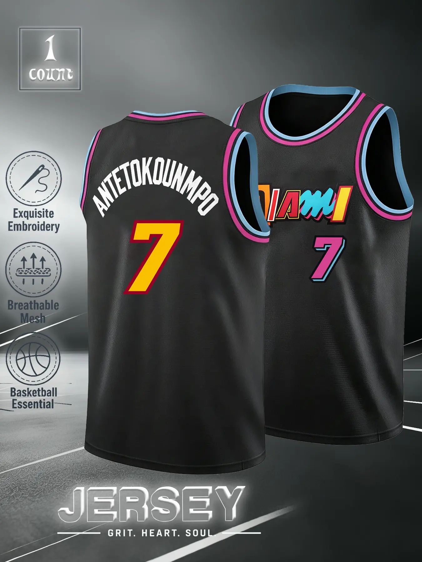 New Miami #7 Letterman Knit Basketball Jersey, Exquisite Embroidered Jerseys, Men's Fashion Streetwear, Breathable Basketball Tank Top, Training Gear, Sport Jersey, Workout Tops, All Seasons